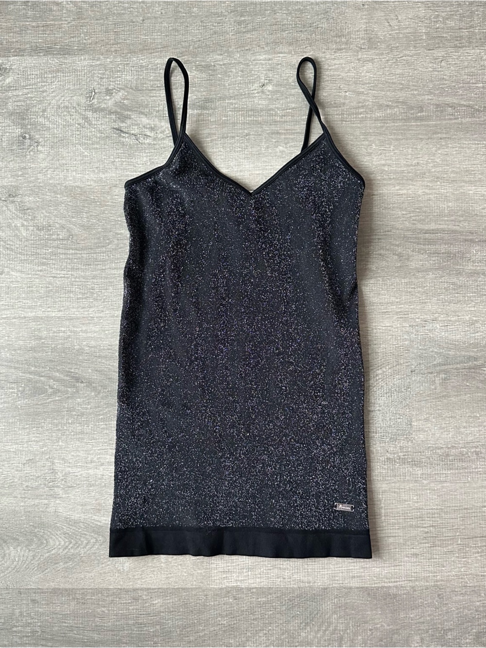 Vintage Y2K Guess Marciano Black & silver glitter Cami made in USA